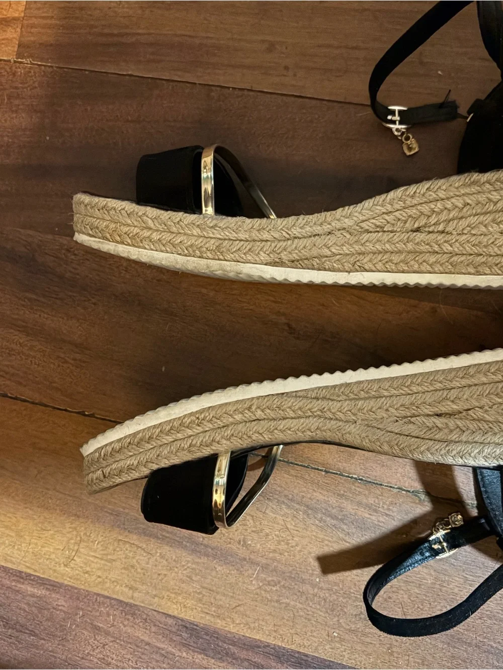 Black Golden Bar Bohemian Wedge Sandal Size 8.5 -9